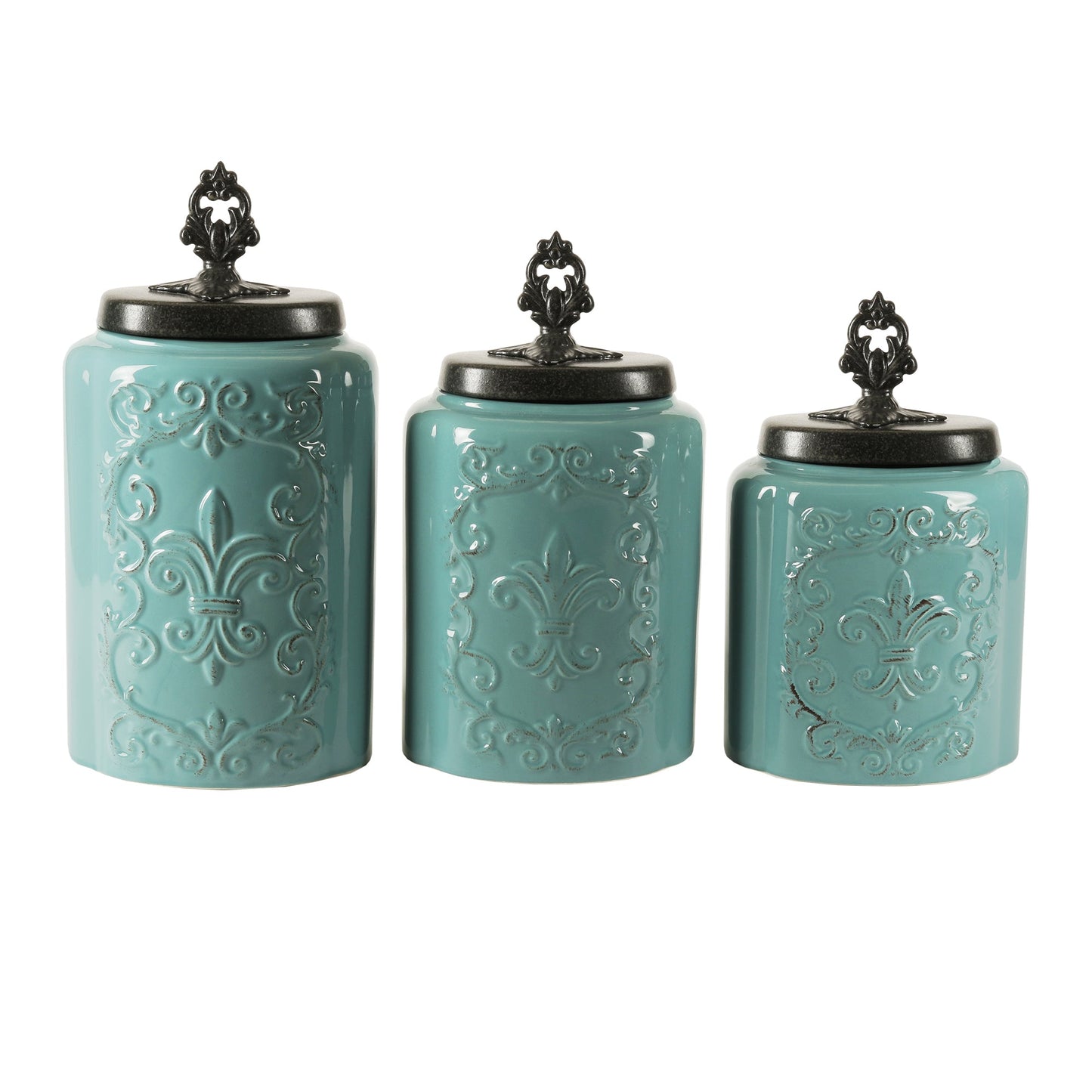 Jay Companies Blue Antique Stoneware Canister Set, 3 Pieces