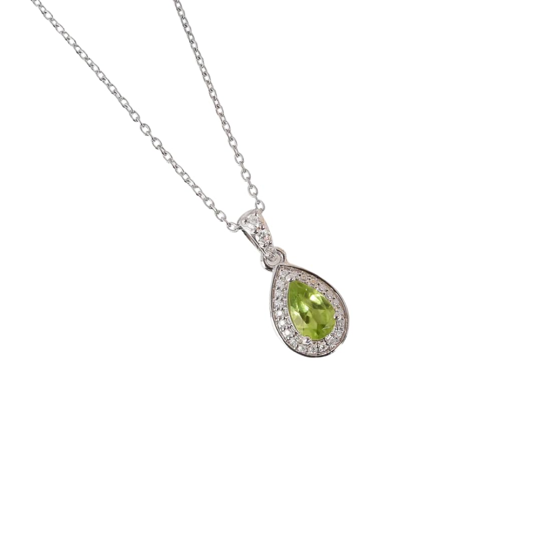 Silver Natural Pear Shaped Peridot Earrings & Necklace Jewelry Sets