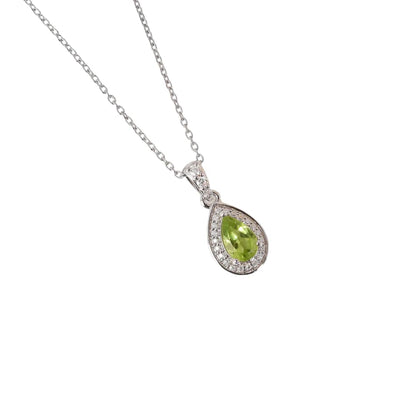 Silver Natural Pear Shaped Peridot Earrings & Necklace Jewelry Sets