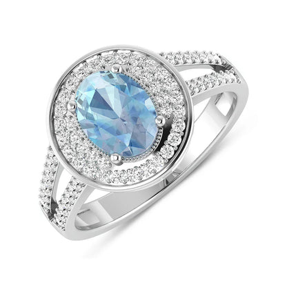 Genuine Aquamarine Diamond Halo Pave Ring