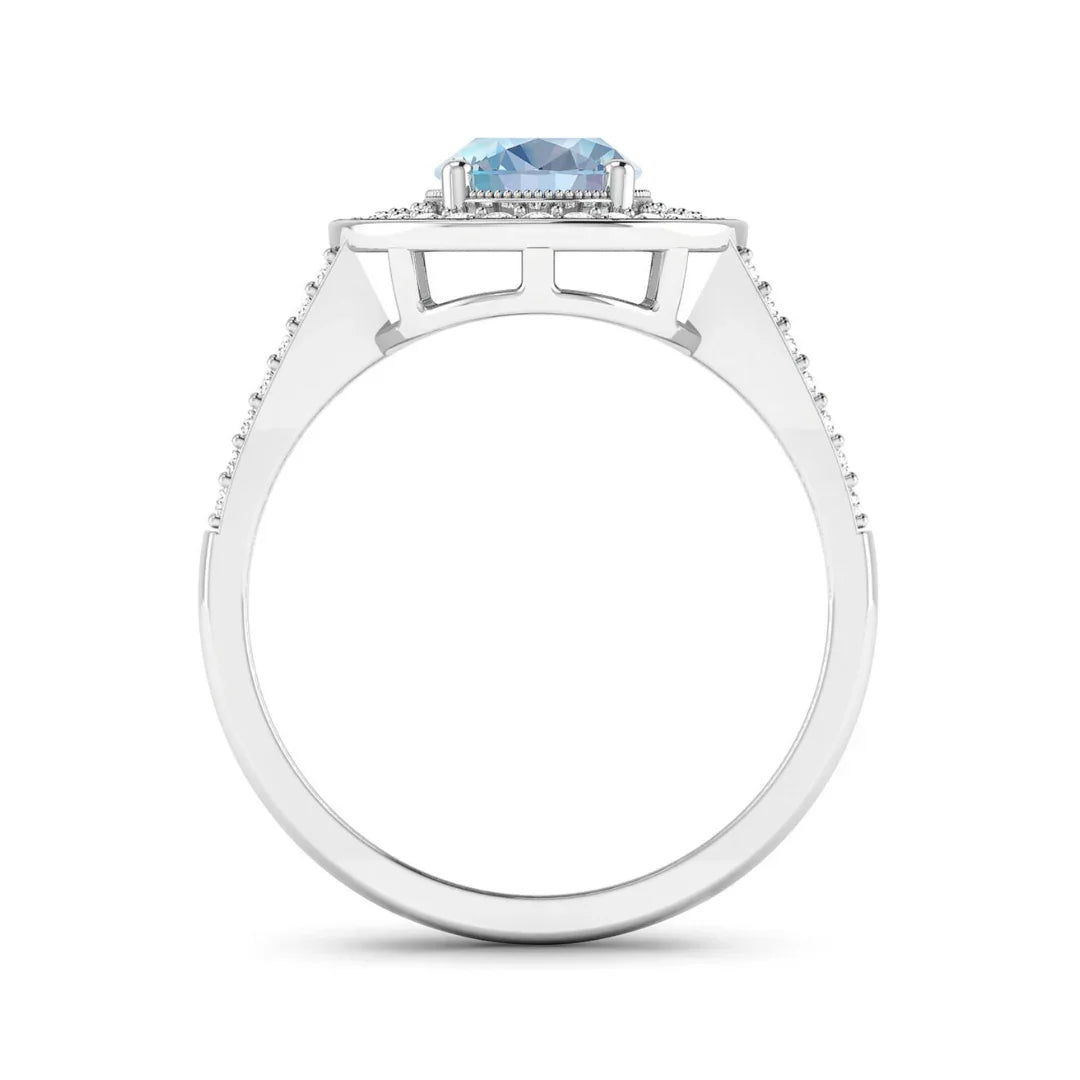 Genuine Aquamarine Diamond Halo Pave Ring