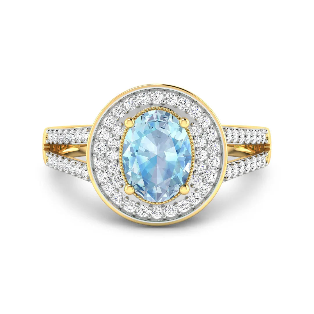Genuine Aquamarine Diamond Halo Pave Ring