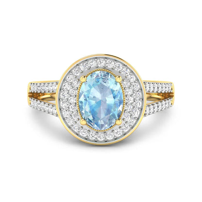 Genuine Aquamarine Diamond Halo Pave Ring