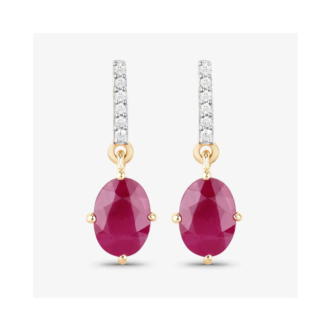 1.70 Ct Oval Pink Ruby & Diamond Prong 10K Gold Dangle Earrings