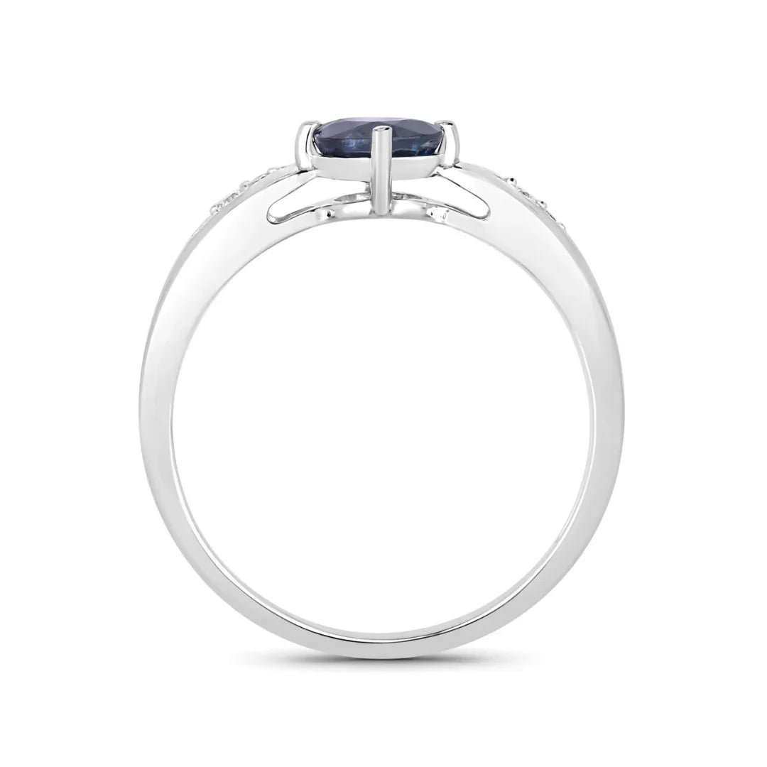 0.85 Ct Round Blue Sapphire & Diamond Prong 10k Gold Cocktail Ring
