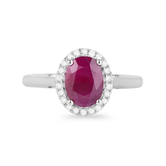 1.41 Ct Oval Pink Ruby Diamond Prong 10K Gold Halo Ring