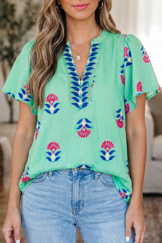 Threaded Pear Gianna Floral Flutter Sleeve Blouse