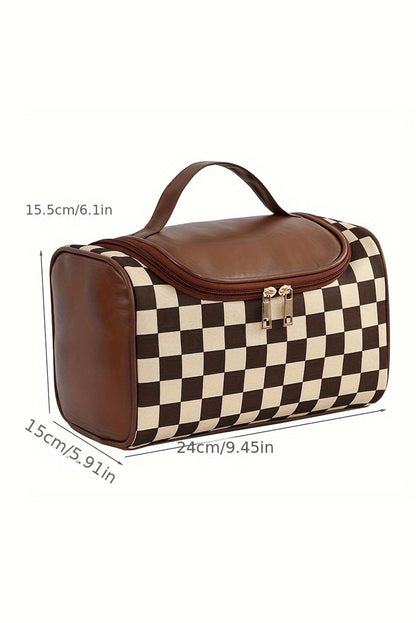 Threaded Pear Black Checkered Zipper Makeup Bag