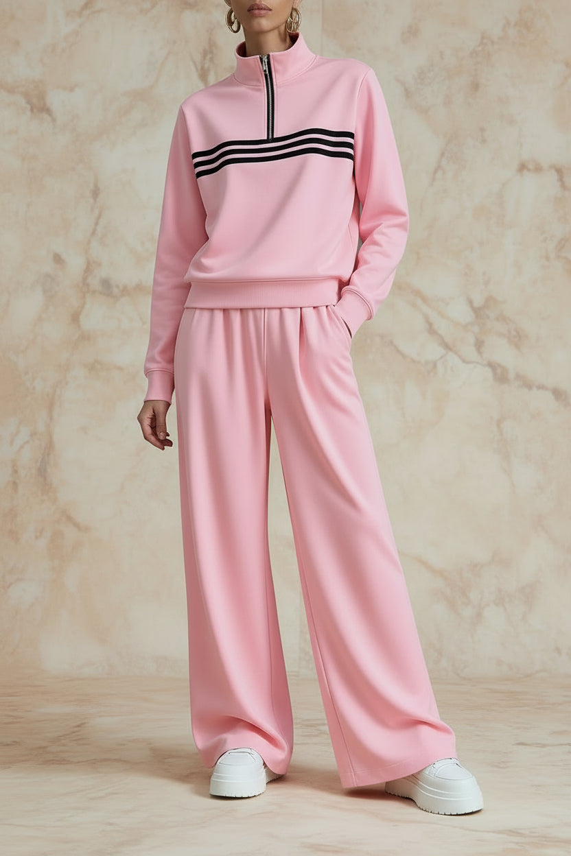 Women's Half-Zip Stripe Sweatshirt & Wide-Leg Pants Set