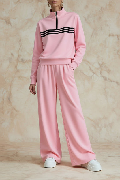 Women's Half-Zip Stripe Sweatshirt & Wide-Leg Pants Set