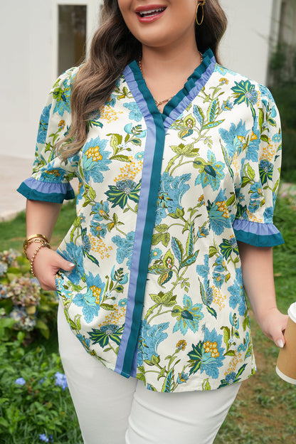 Threaded Pear Alisson Short Sleeve Floral Plus Blouse