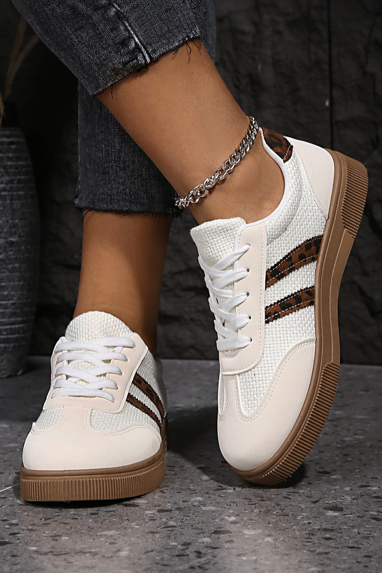 Threaded Pear Lila Leather Patchwork Flat Sneakers