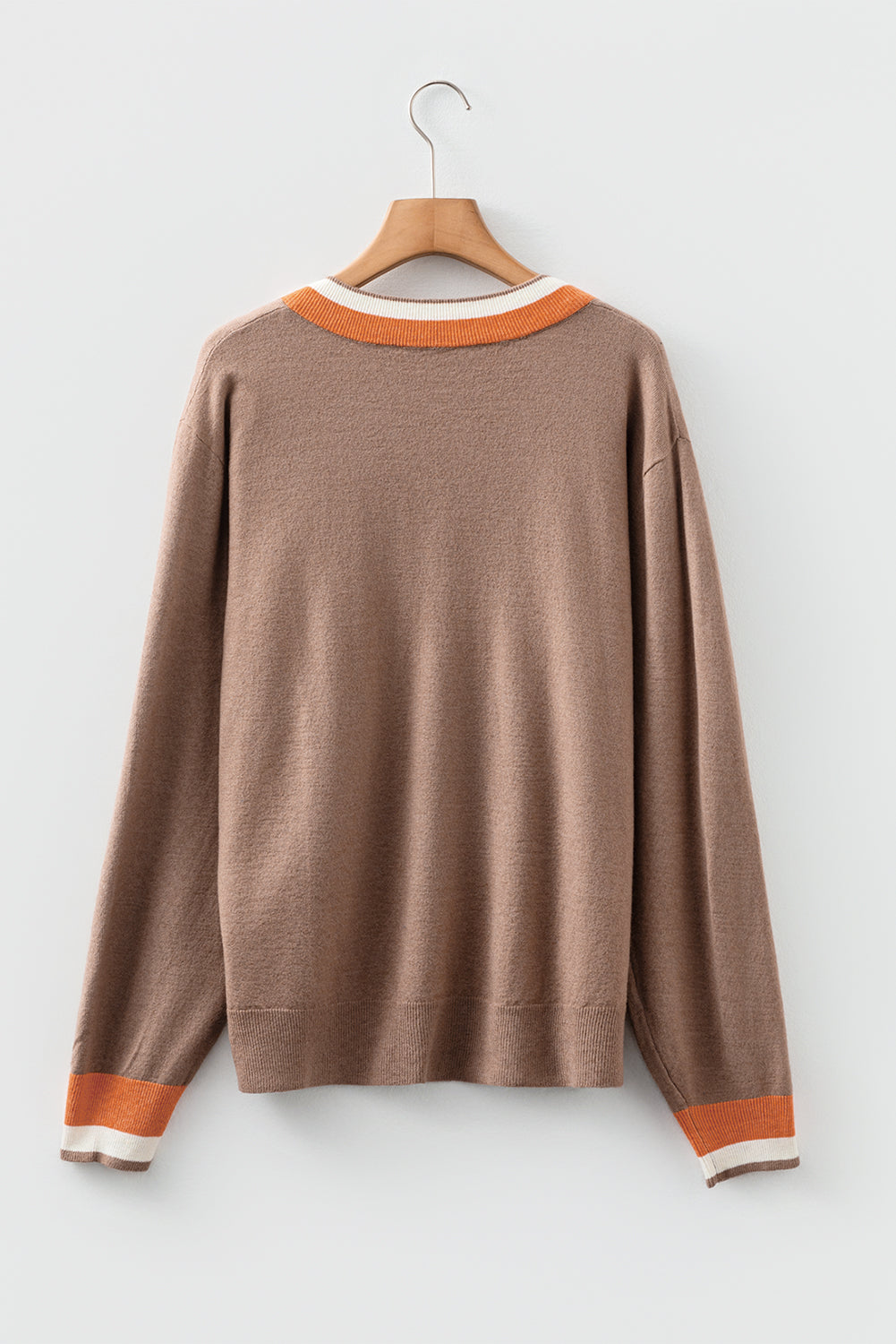 Threaded Pear Scarlett Striped Trim Varsity Sweater
