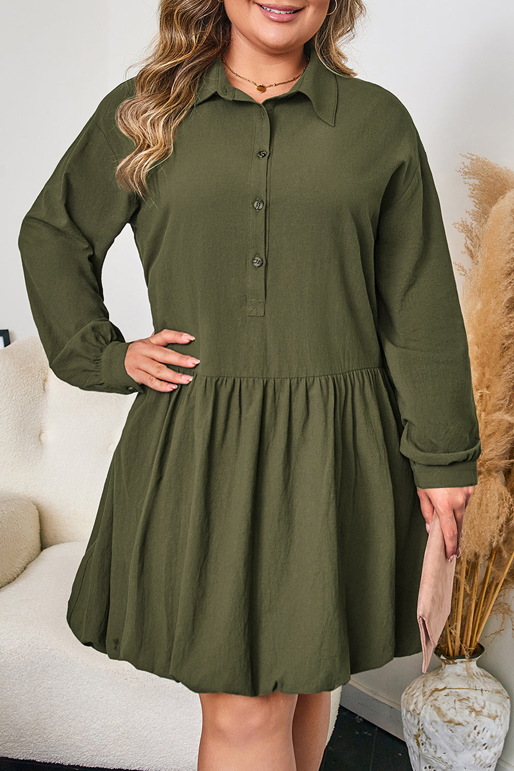 Threaded Pear Catherine Ruffle Hem Mini PLUS Dress