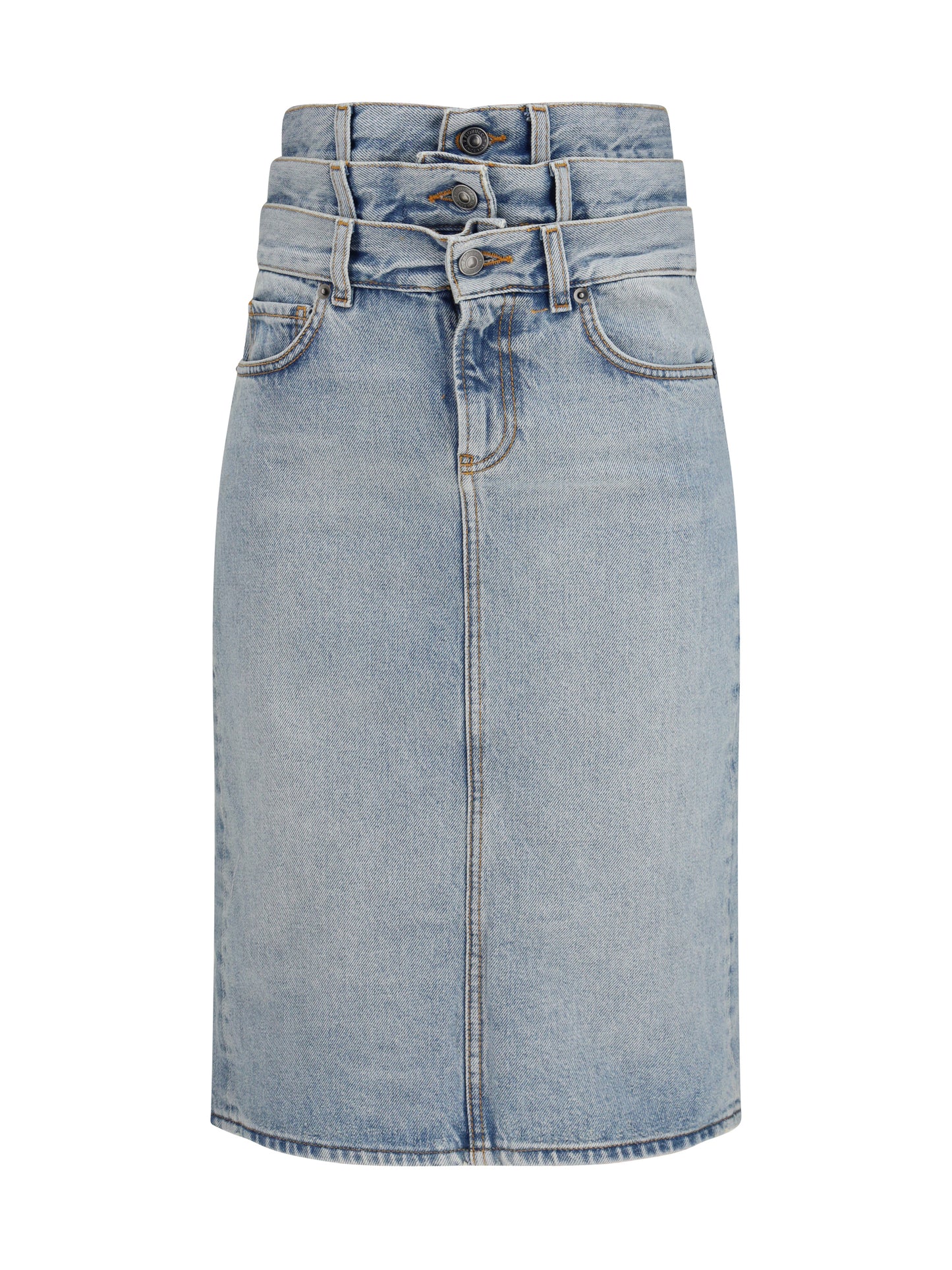 Midi Denim Skirt Triple-Layer Light Blue