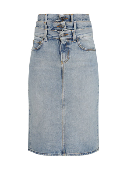 Midi Denim Skirt Triple-Layer Light Blue