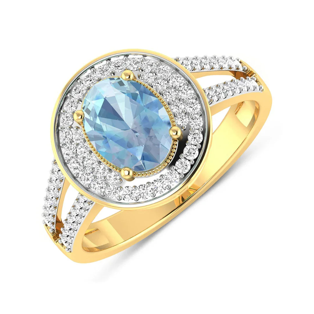 Genuine Aquamarine Diamond Halo Pave Ring