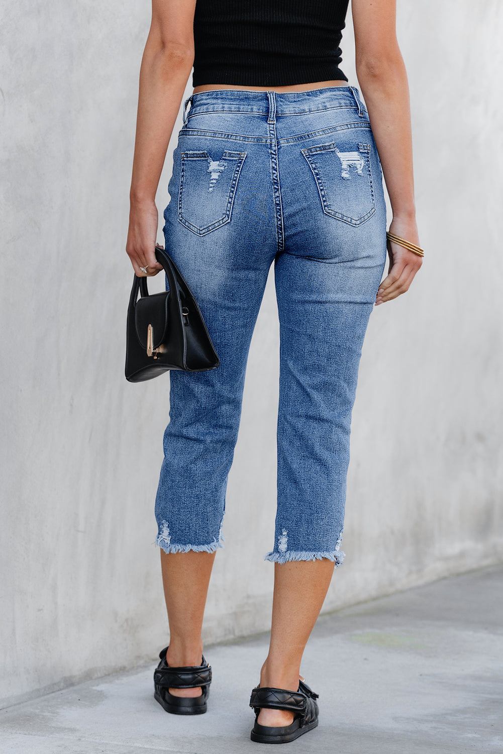 Threaded Pear Georgia Skinny Distressed Capri Jeans