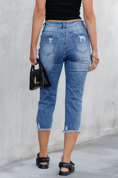 Threaded Pear Georgia Skinny Distressed Capri Jeans