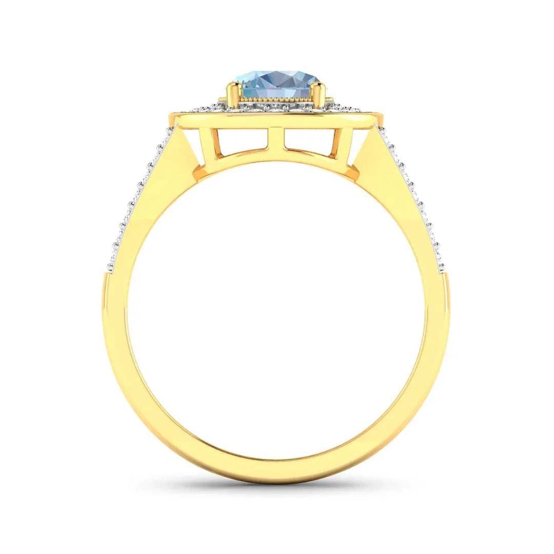 Genuine Aquamarine Diamond Halo Pave Ring