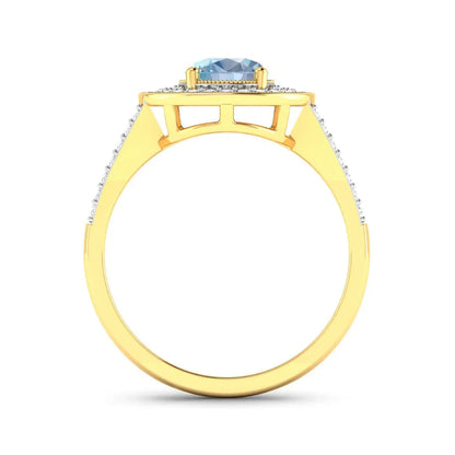 Genuine Aquamarine Diamond Halo Pave Ring