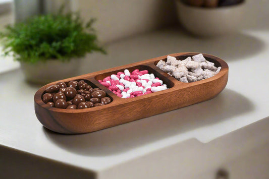 Kalmar Home Acacia Wood 3 Compartment Candy/ Nut Tray