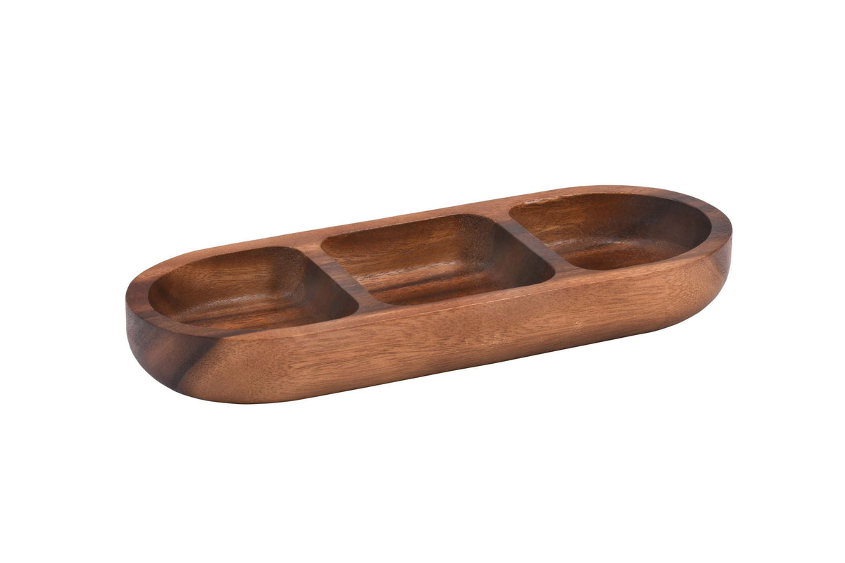 Kalmar Home Acacia Wood 3 Compartment Candy/ Nut Tray