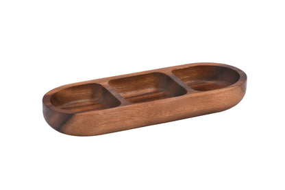 Kalmar Home Acacia Wood 3 Compartment Candy/ Nut Tray
