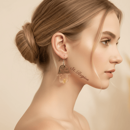 Clear Resin & Wood Silvertone Patchwork Hamsa Hook Earrings