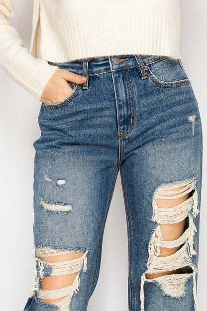 Hybrid Stretch Ripped Relaced Flare Jeans
