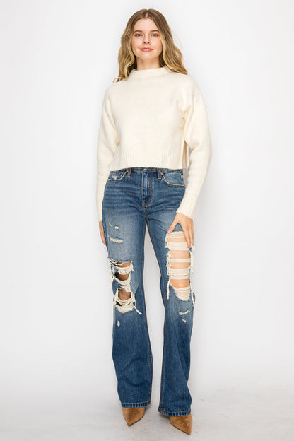 Hybrid Stretch Ripped Relaced Flare Jeans