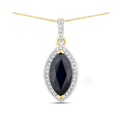 Genuine 10K Blue Sapphire and Diamond Marquise Pendant
