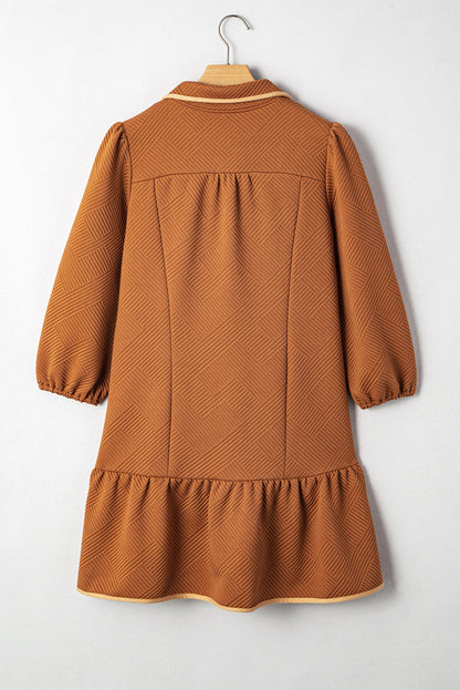 Threaded Pear Danielle Zip Collar Textured Mini Dress