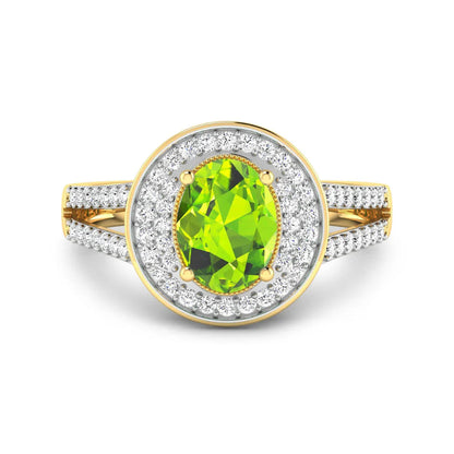 1.39 Ct Oval Green Peridot and White Diamond Prong Silver Double Halo Pave Ring