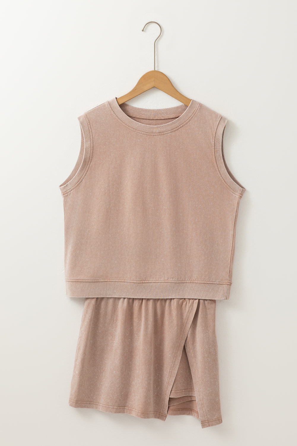 Threaded Pear Aria 2 Pieces Mineral Wash Cotton Tank Top Lined Split Skirt Set