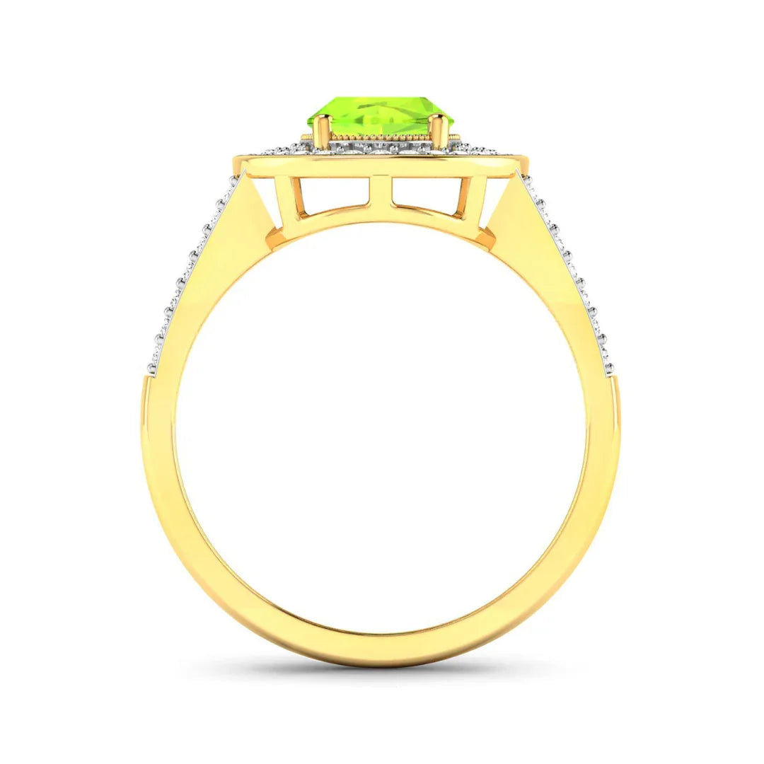 1.39 Ct Oval Green Peridot and White Diamond Prong Silver Double Halo Pave Ring
