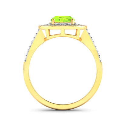 1.39 Ct Oval Green Peridot and White Diamond Prong Silver Double Halo Pave Ring