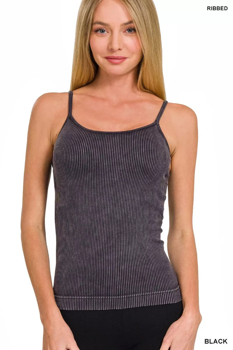 Zenana Stone Washed Ribbed Seamless Tank Top