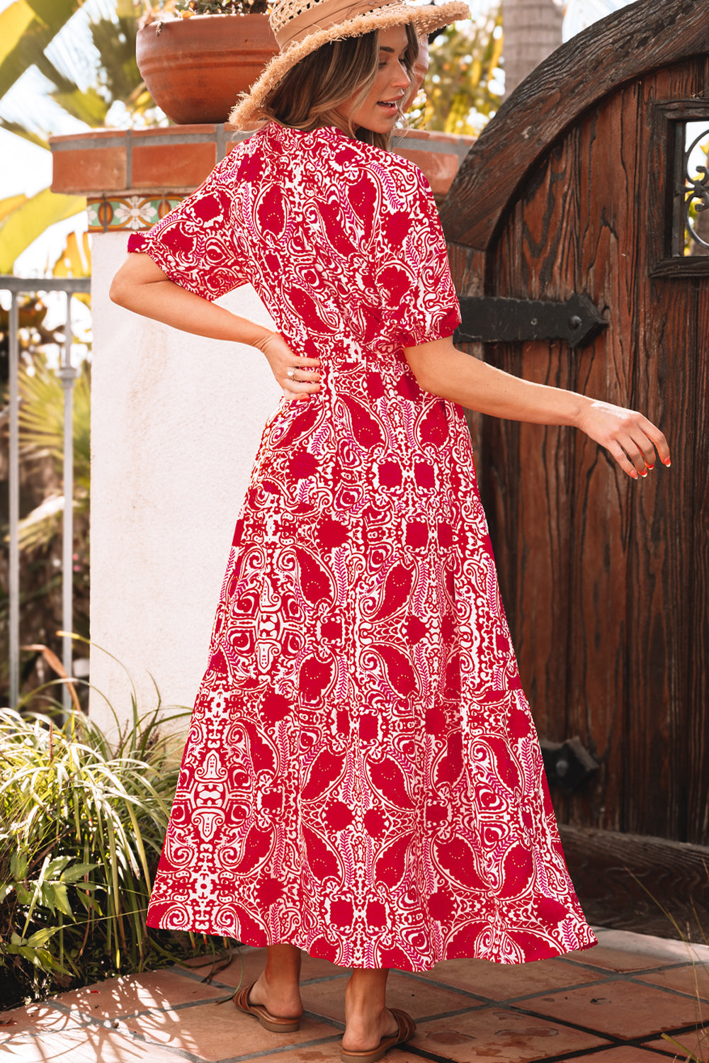Threaded Pear Raquel Paisley Side Slit Maxi Dress