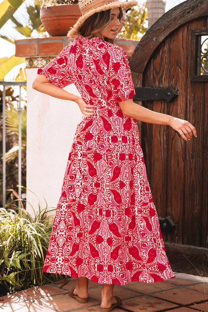 Threaded Pear Raquel Paisley Side Slit Maxi Dress