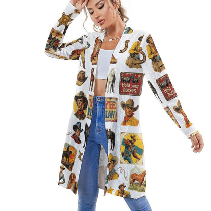 Baha Ranch Vintage Cowboy Collage Western Lightweight Cardigan