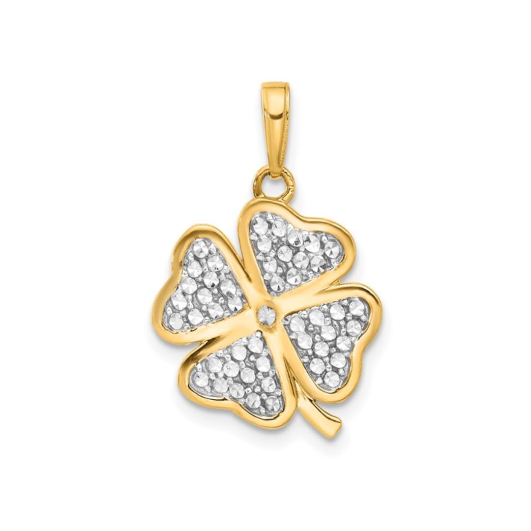 14K Yellow Gold Four Leaf Clover Charm Pendant