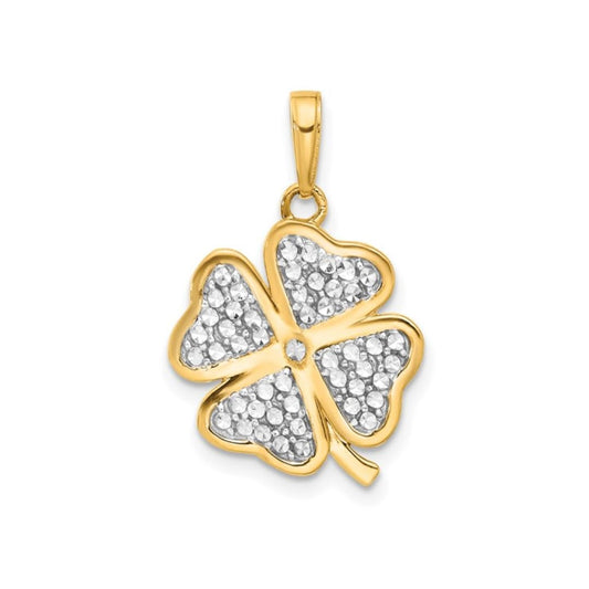 14K Yellow Gold Four Leaf Clover Charm Pendant