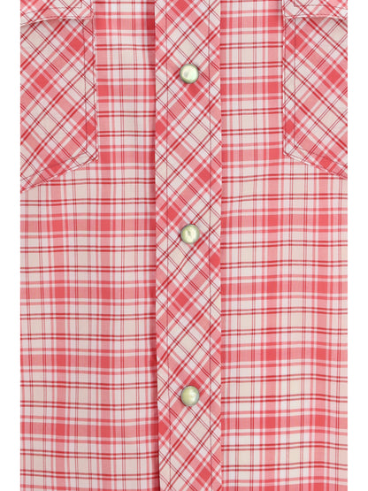 Shirt Slim Checked Cotton Poplin Red/White/Cyclamen