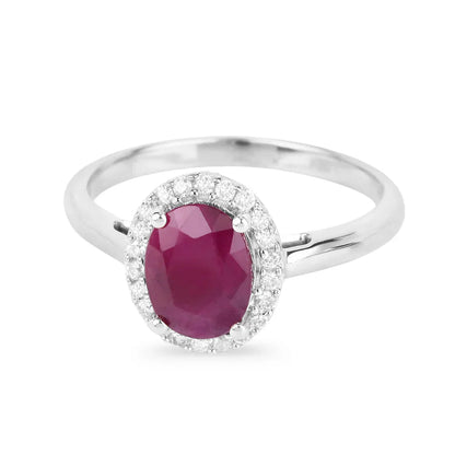 1.41 Ct Oval Pink Ruby Diamond Prong 10K Gold Halo Ring
