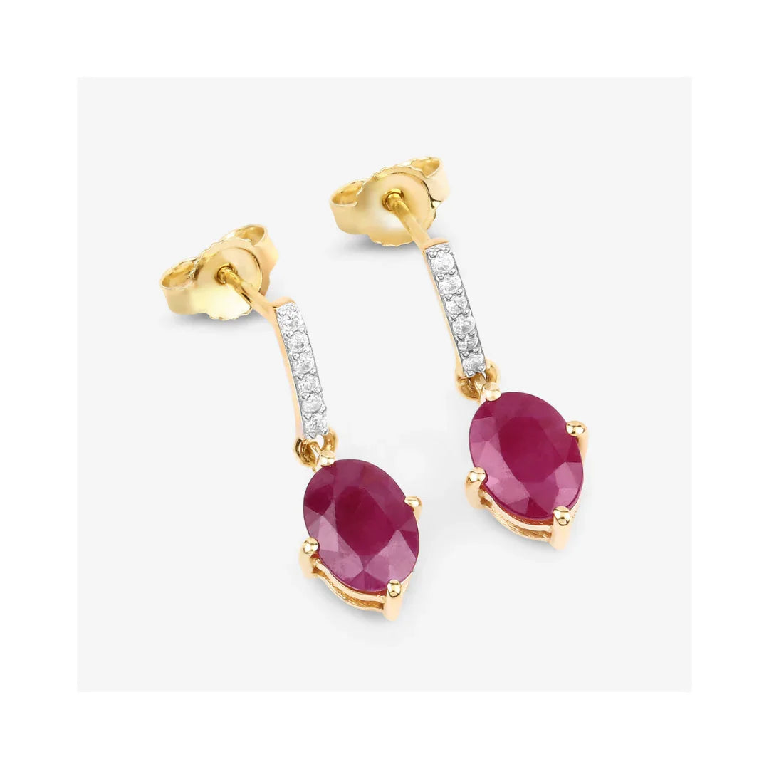 1.70 Ct Oval Pink Ruby & Diamond Prong 10K Gold Dangle Earrings
