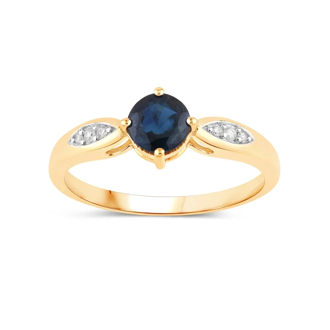 0.85 Ct Round Blue Sapphire & Diamond Prong 10k Gold Cocktail Ring