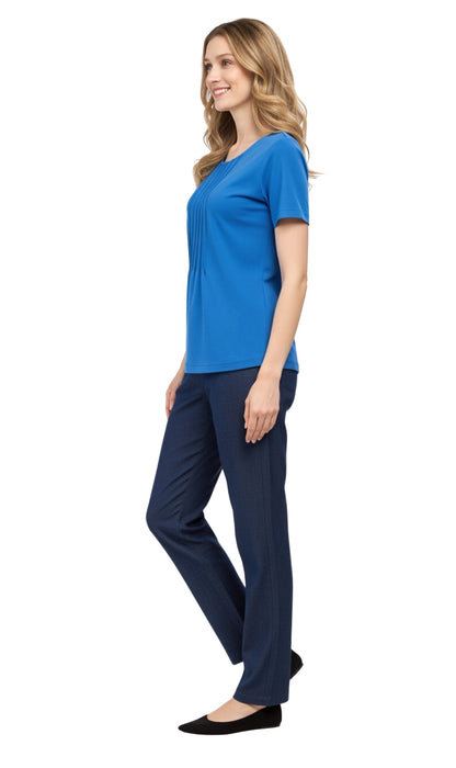 Women's Short Sleeve Cotton Knit T-shirt in Pintuck Style