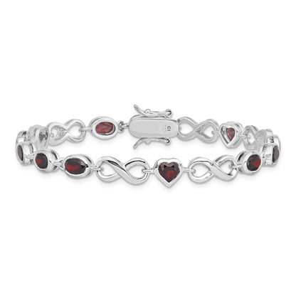 Genuine Garnet Silver Link Infinity Heart Bracelet