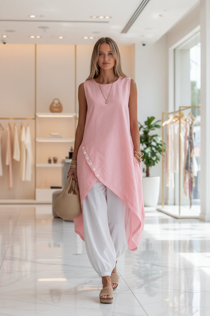 Women's Sleeveless Asymmetric Tunic & Harem Pants Two-Piece Set